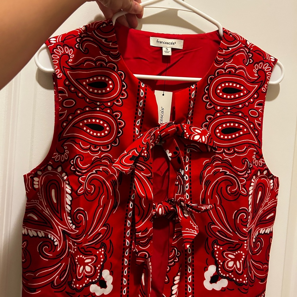 Francesca's Red Paisley Tie-front Top